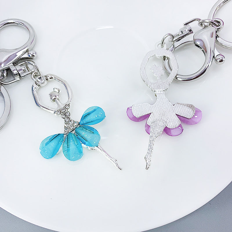 Wholesale Alloy Diamond Ballerina Fur Ball Keychain